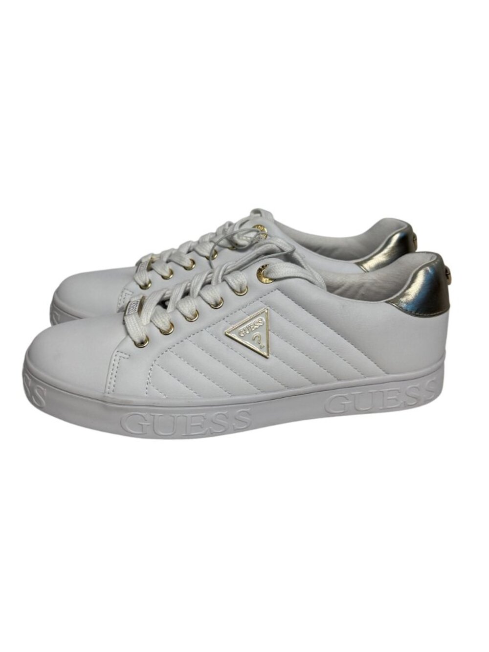 Guess Women's Sneakers White Gold Size 8 NWOT - Picture 3 of 6
